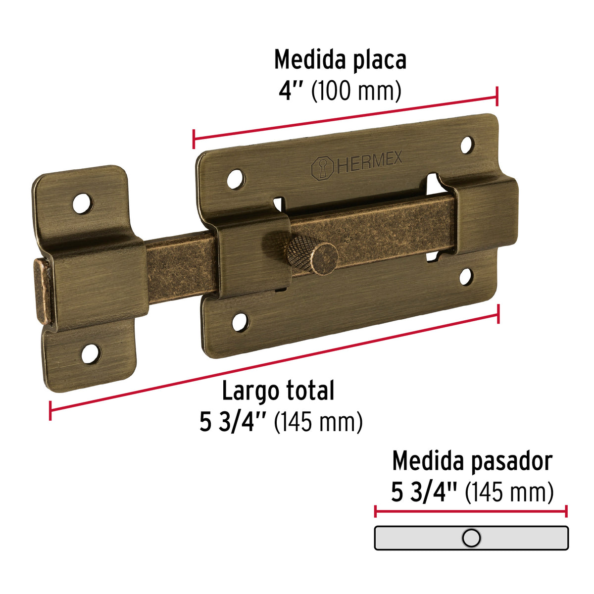 Pasador de barra plana 4", latón antiguo · vista 3