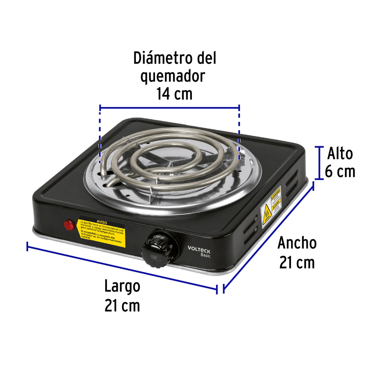 Parrilla eléctrica 1 quemador en espiral, negra, BASIC · vista 3