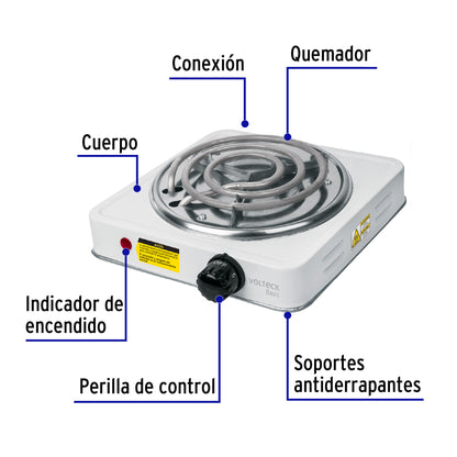 Parrilla eléctrica 1 quemador espiral blanca