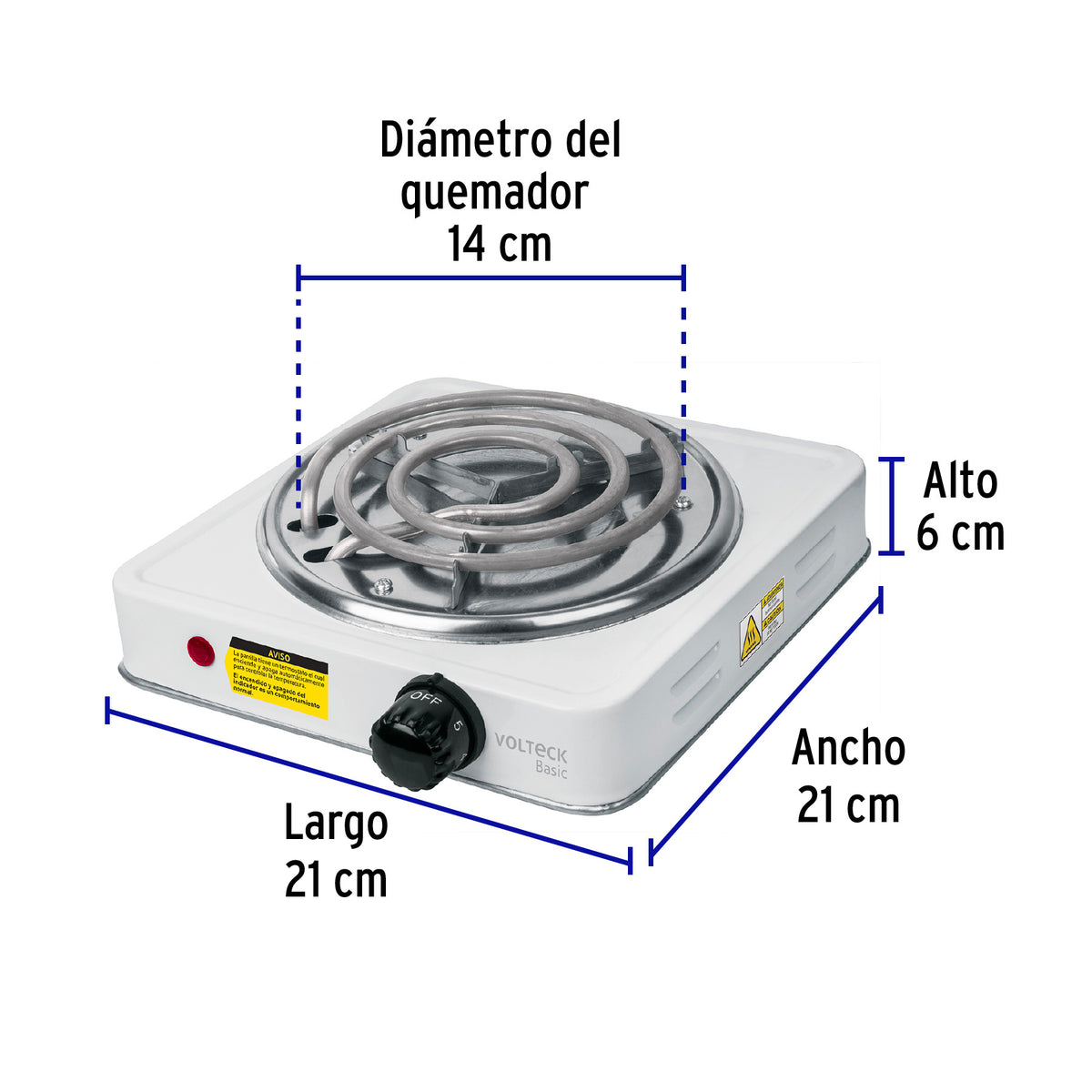 Parrilla eléctrica 1 quemador espiral blanca