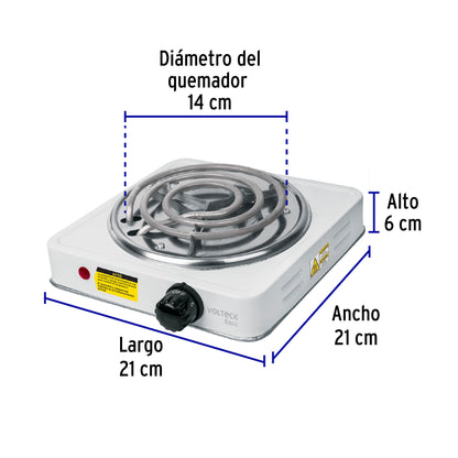 Parrilla eléctrica 1 quemador espiral blanca