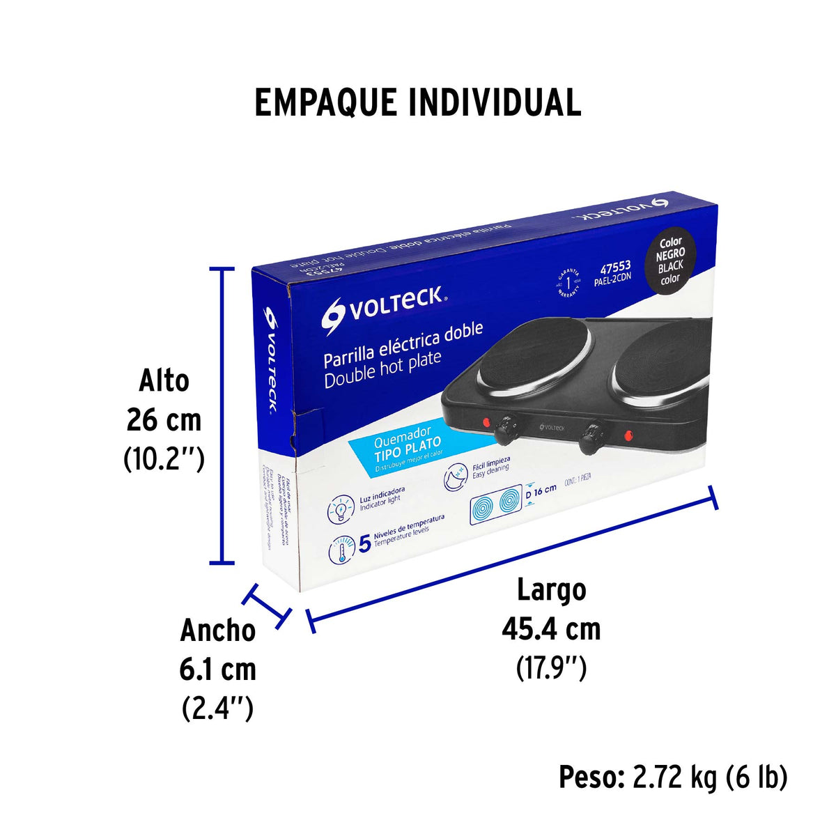 Parrilla eléctrica 2 quemadores de disco, negra · vista 6