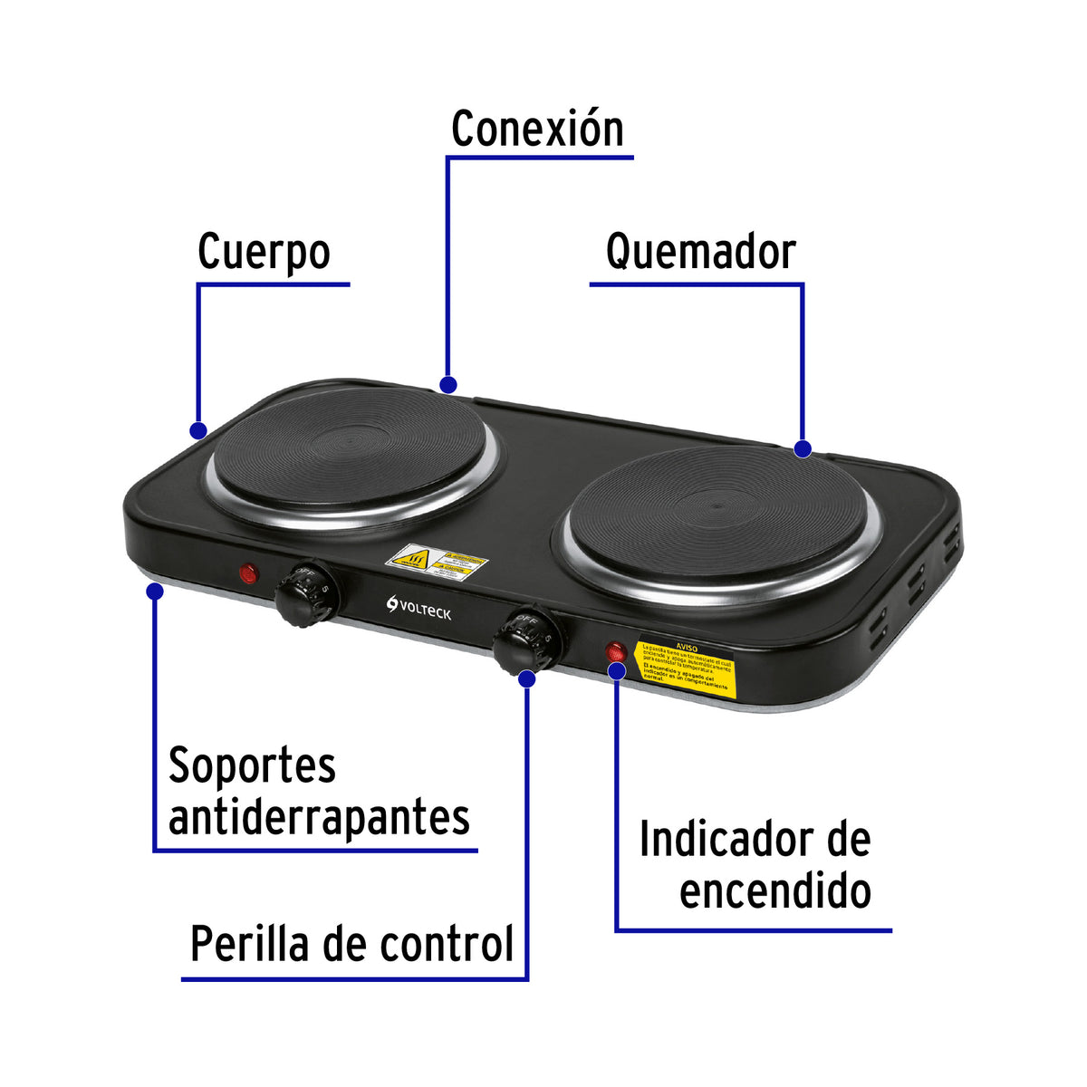 Parrilla eléctrica 2 quemadores de disco, negra · vista 2