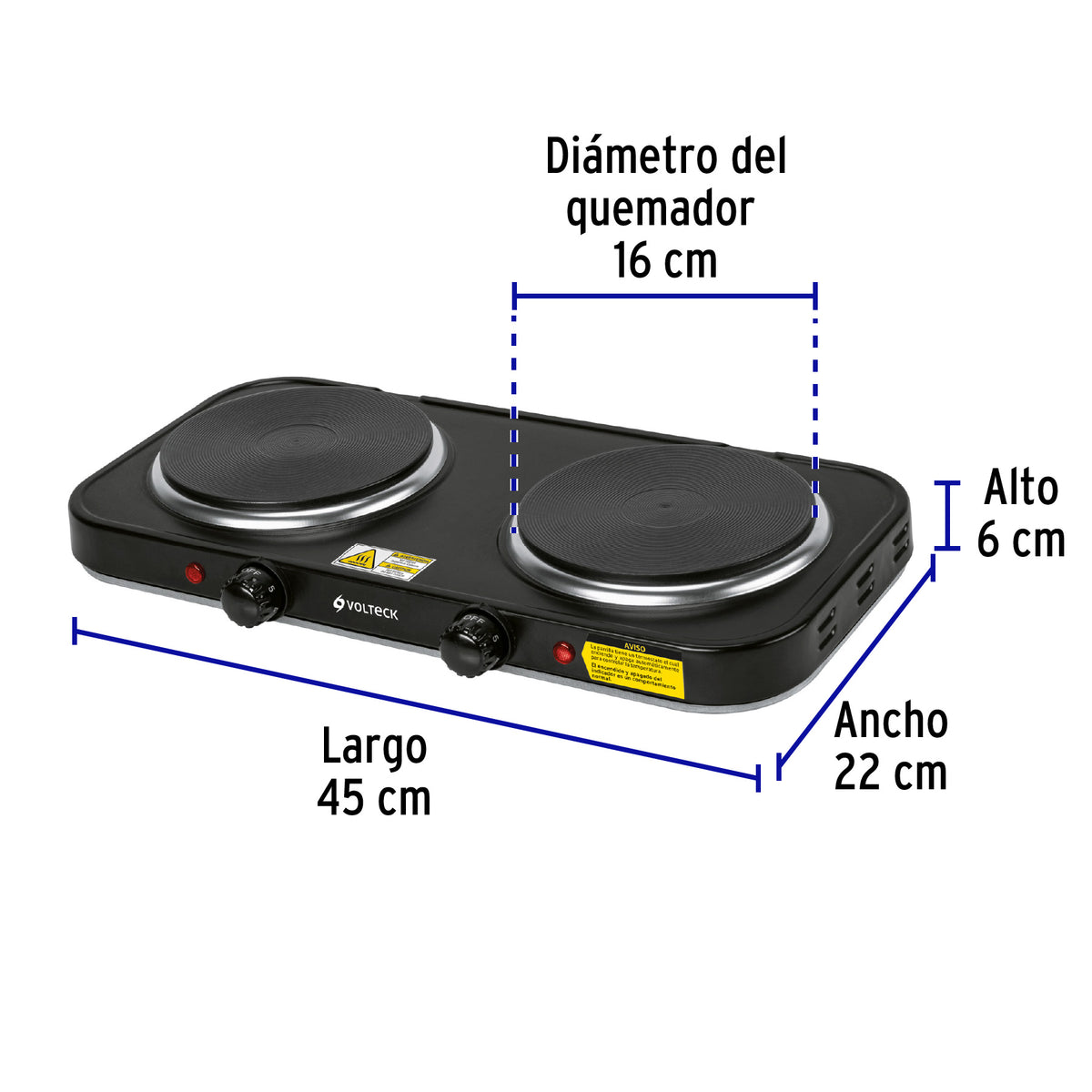 Parrilla eléctrica 2 quemadores de disco, negra · vista 3