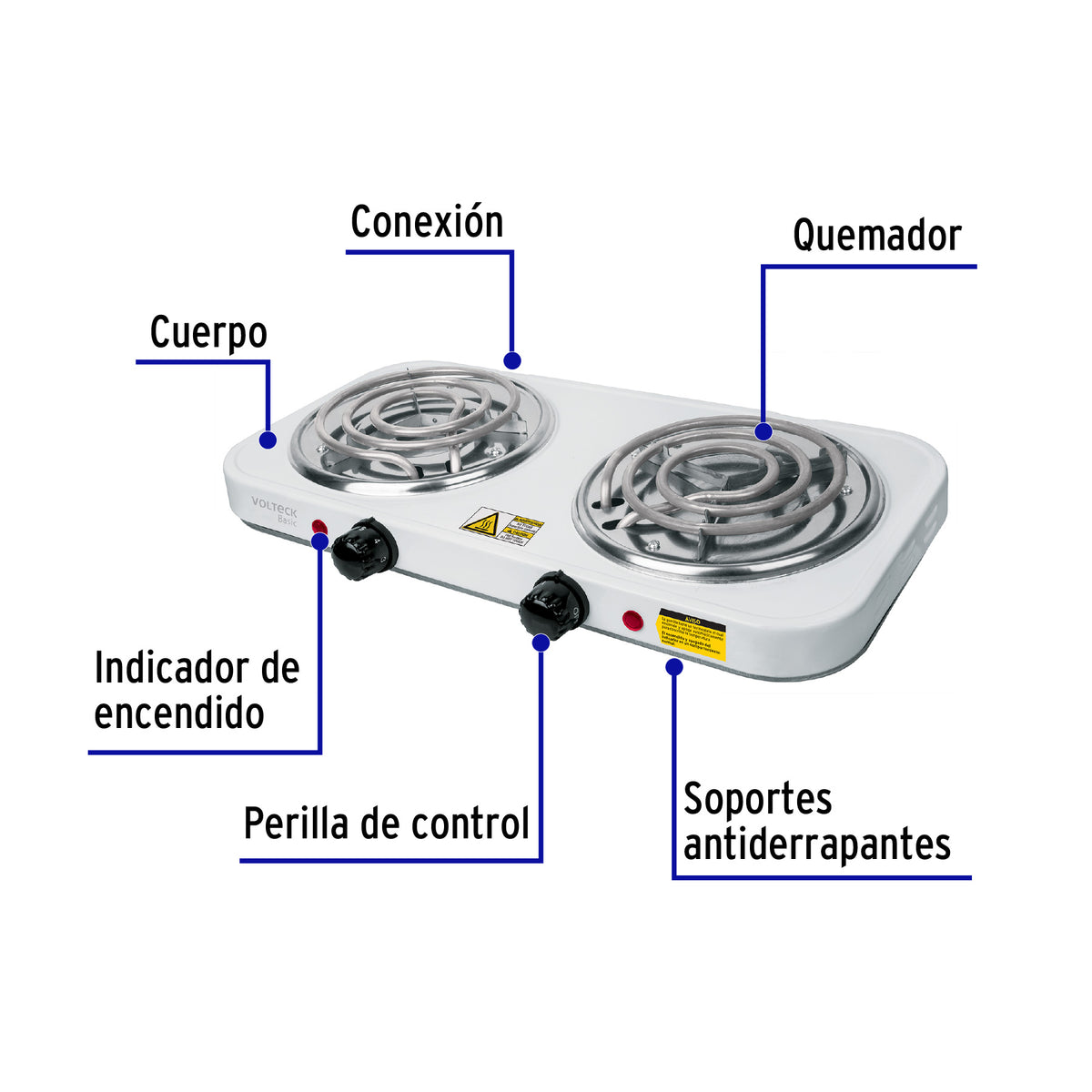Parrilla eléctrica 2 quemadores espiral blanca