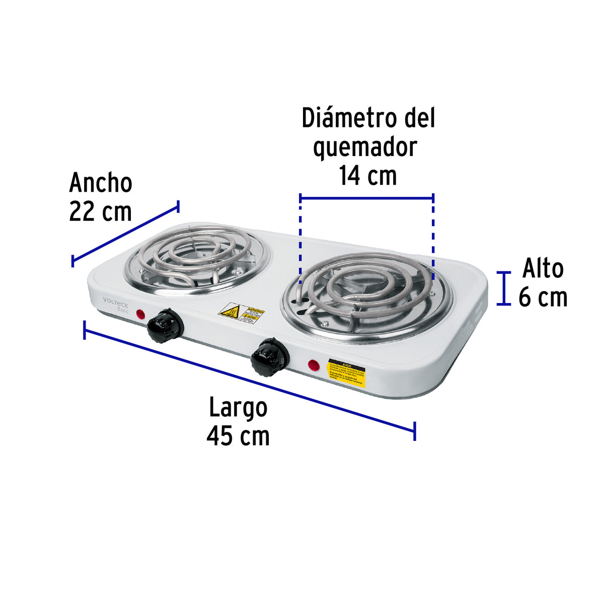Parrilla eléctrica 2 quemadores espiral blanca