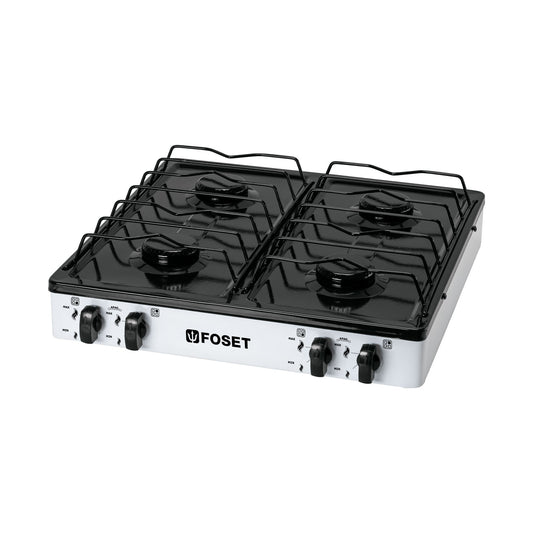 Parrilla de gas de sobreponer de 4 quemadores blanca