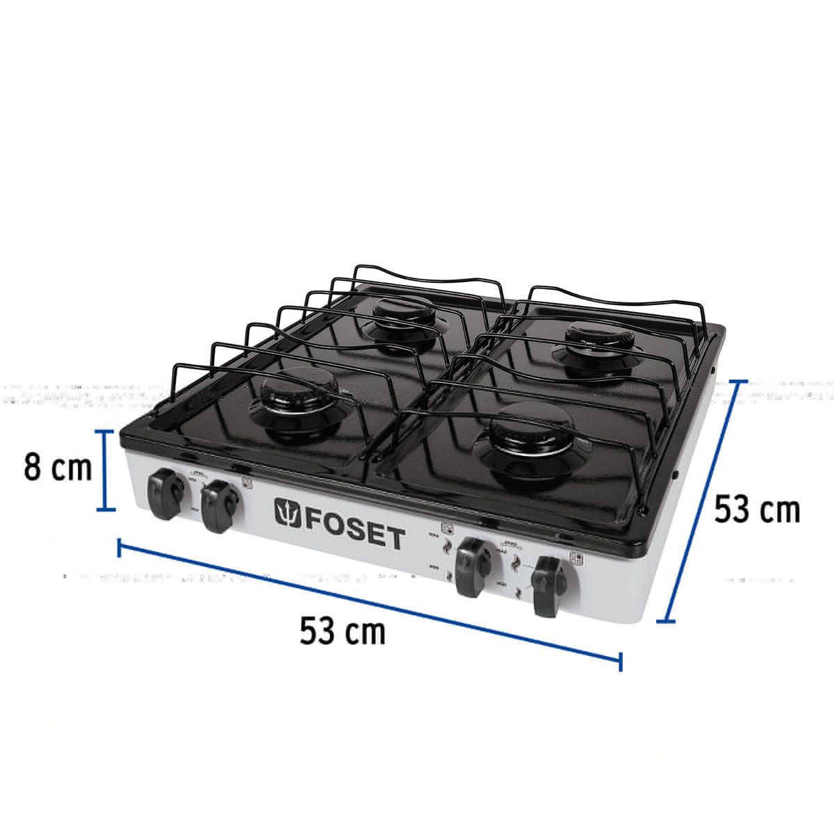 Parrilla de gas de sobreponer de 4 quemadores blanca