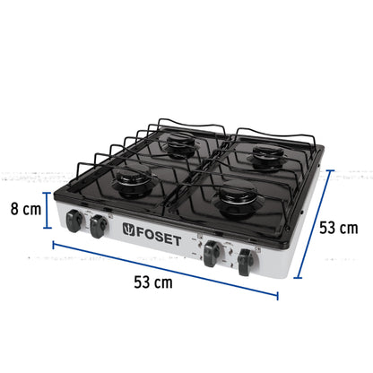 Parrilla de gas de sobreponer de 4 quemadores blanca