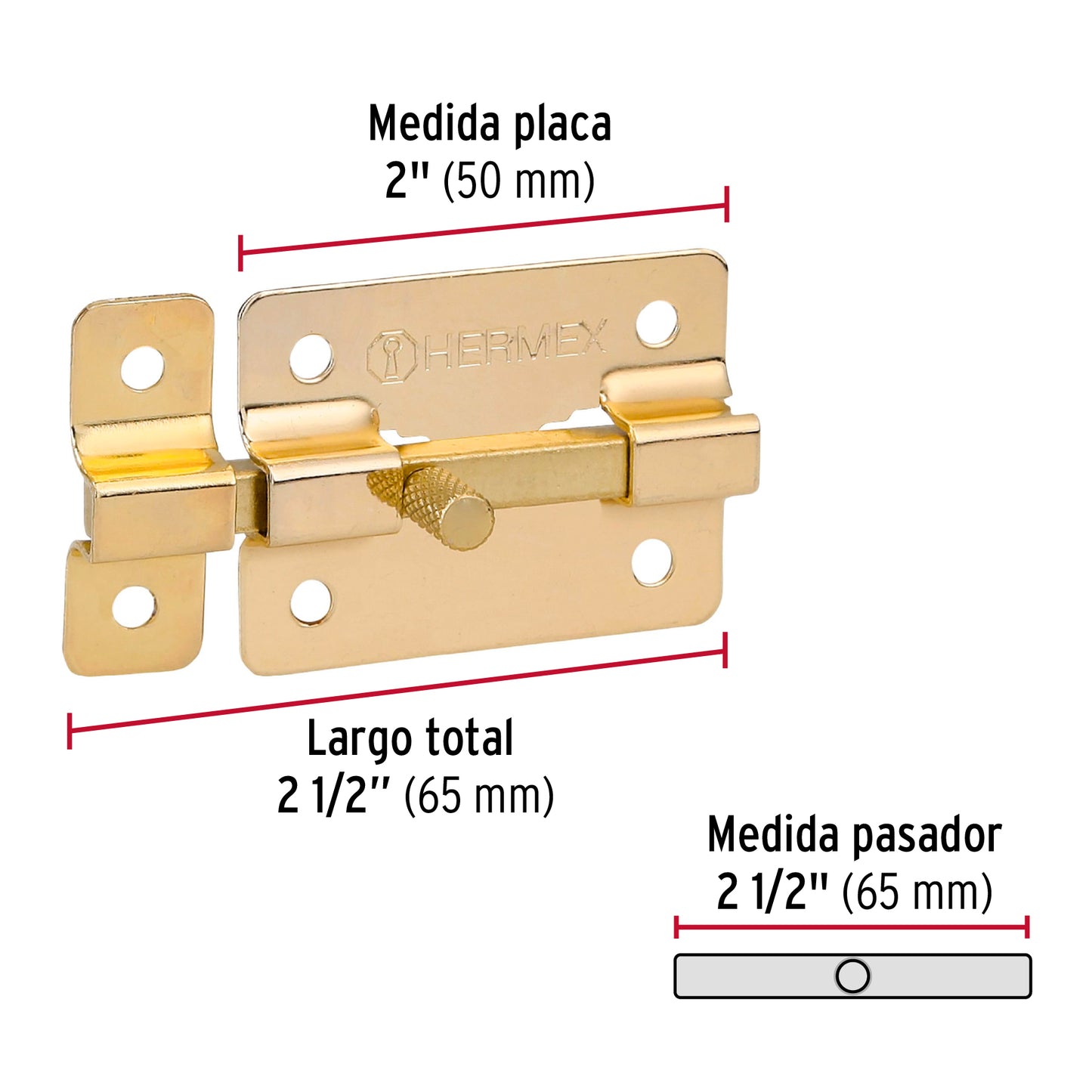 Pasador de barra plana 2 pulgadas acabado latón