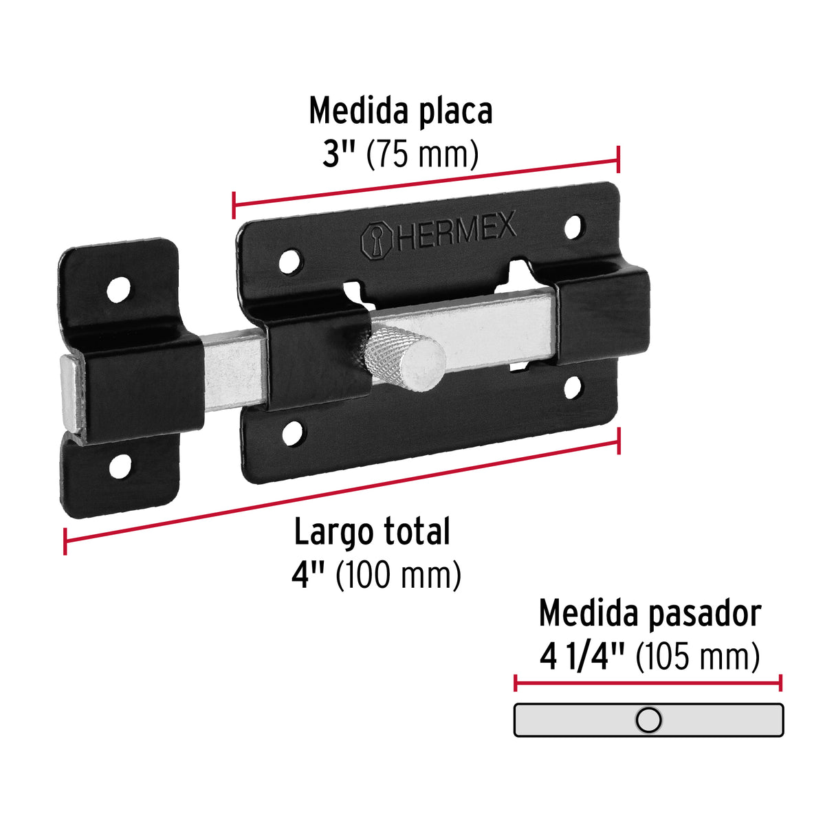 Pasador de barra plana 3", negro · vista 3