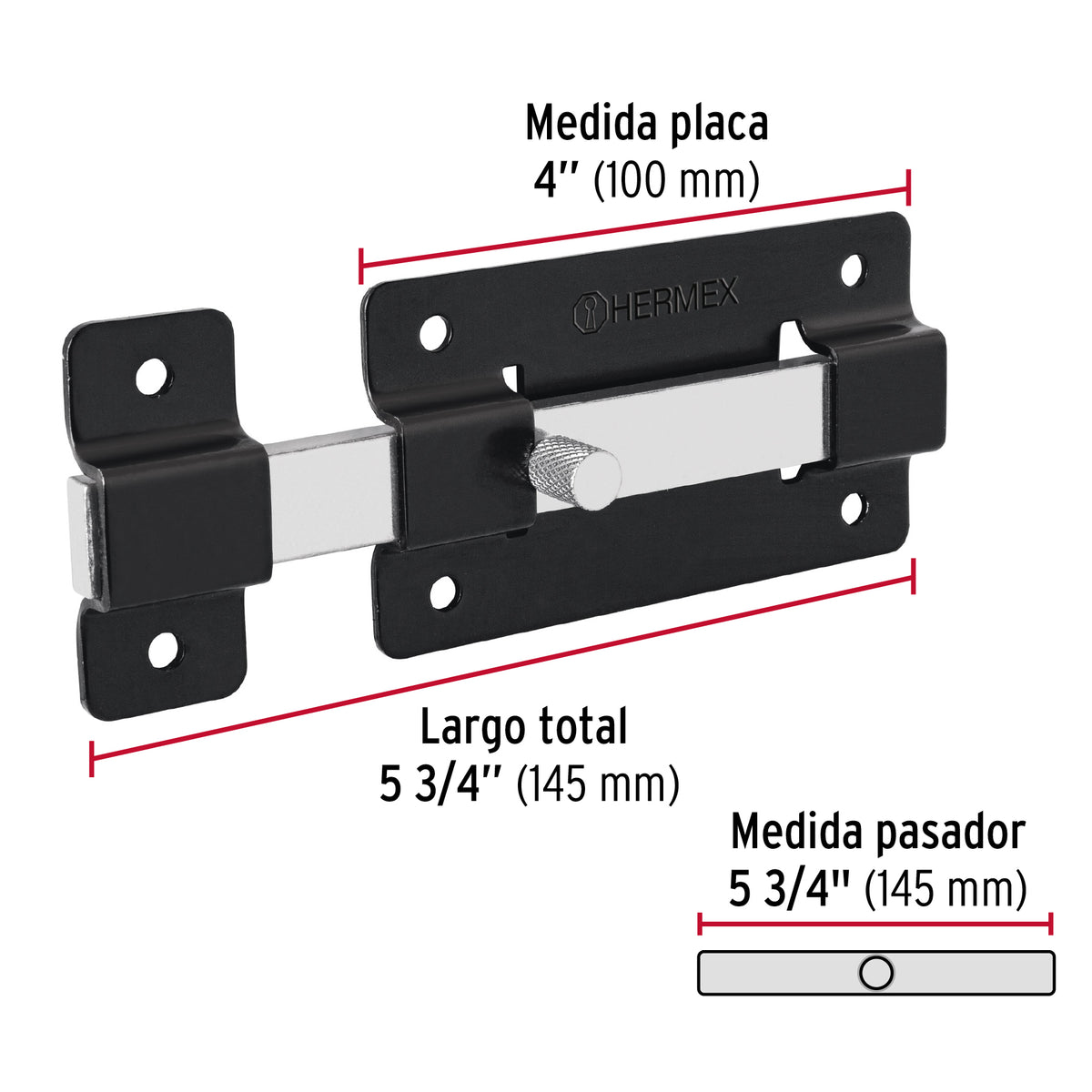 Pasador de barra plana 4", negro · vista 3