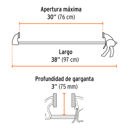 Prensa de ajuste rapido 30 pulg uso rudo - SKU 102640
