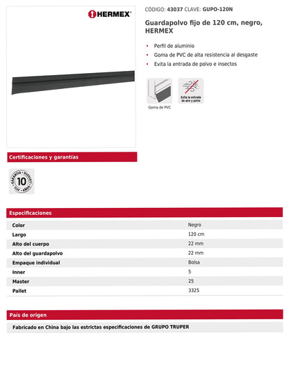 Guardapolvo fijo de 120 cm negro