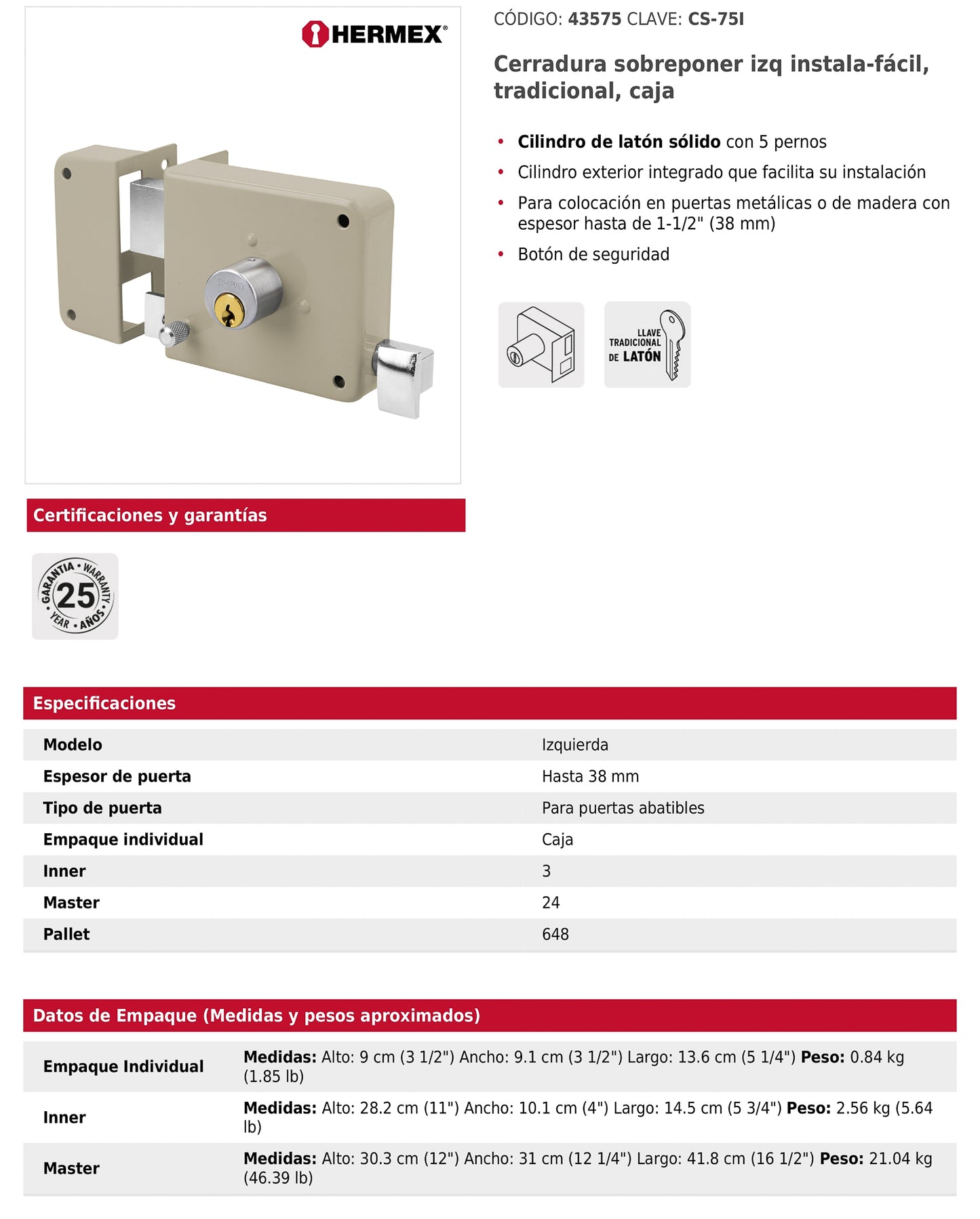 Cerradura sobreponer izquierda instala fácil tradicional caja