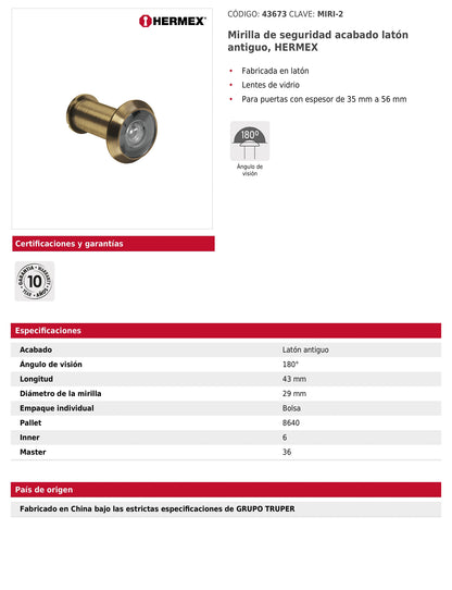 Mirilla de seguridad acabado latón antiguo