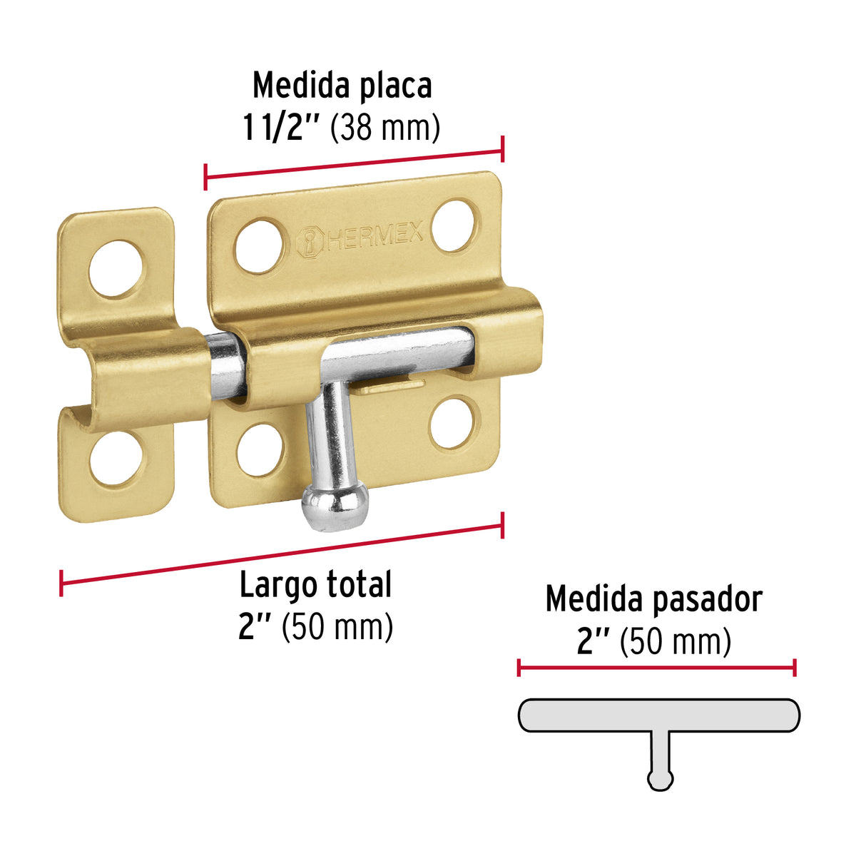 Pasador de barril de acero latón 2" · vista 3