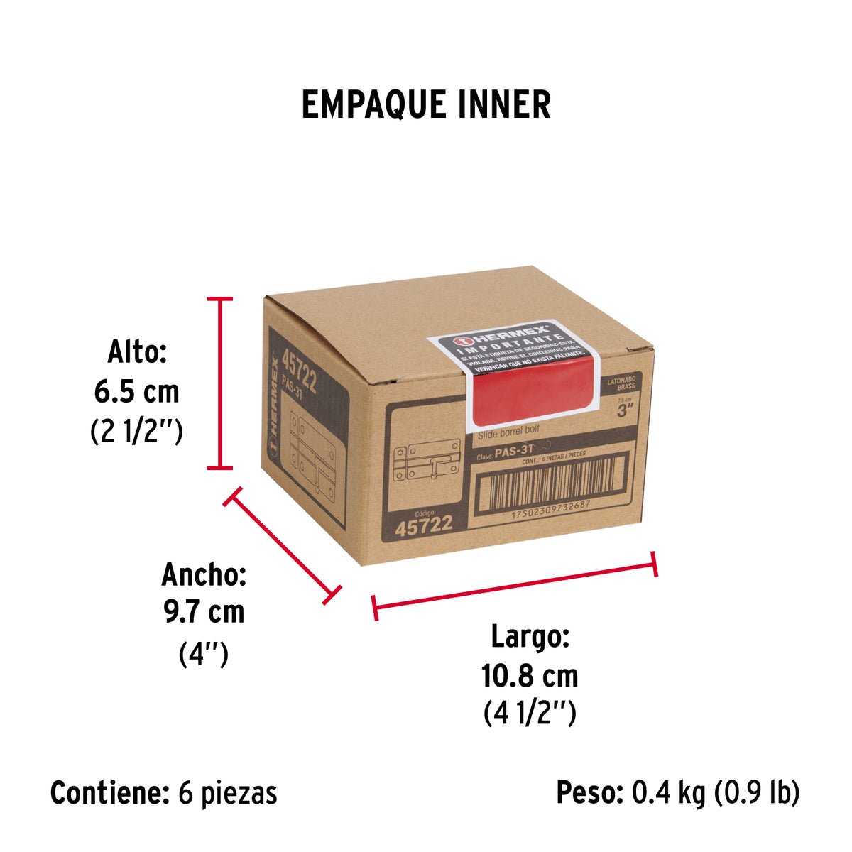 Pasador de barril de acero latón 3" · vista 6
