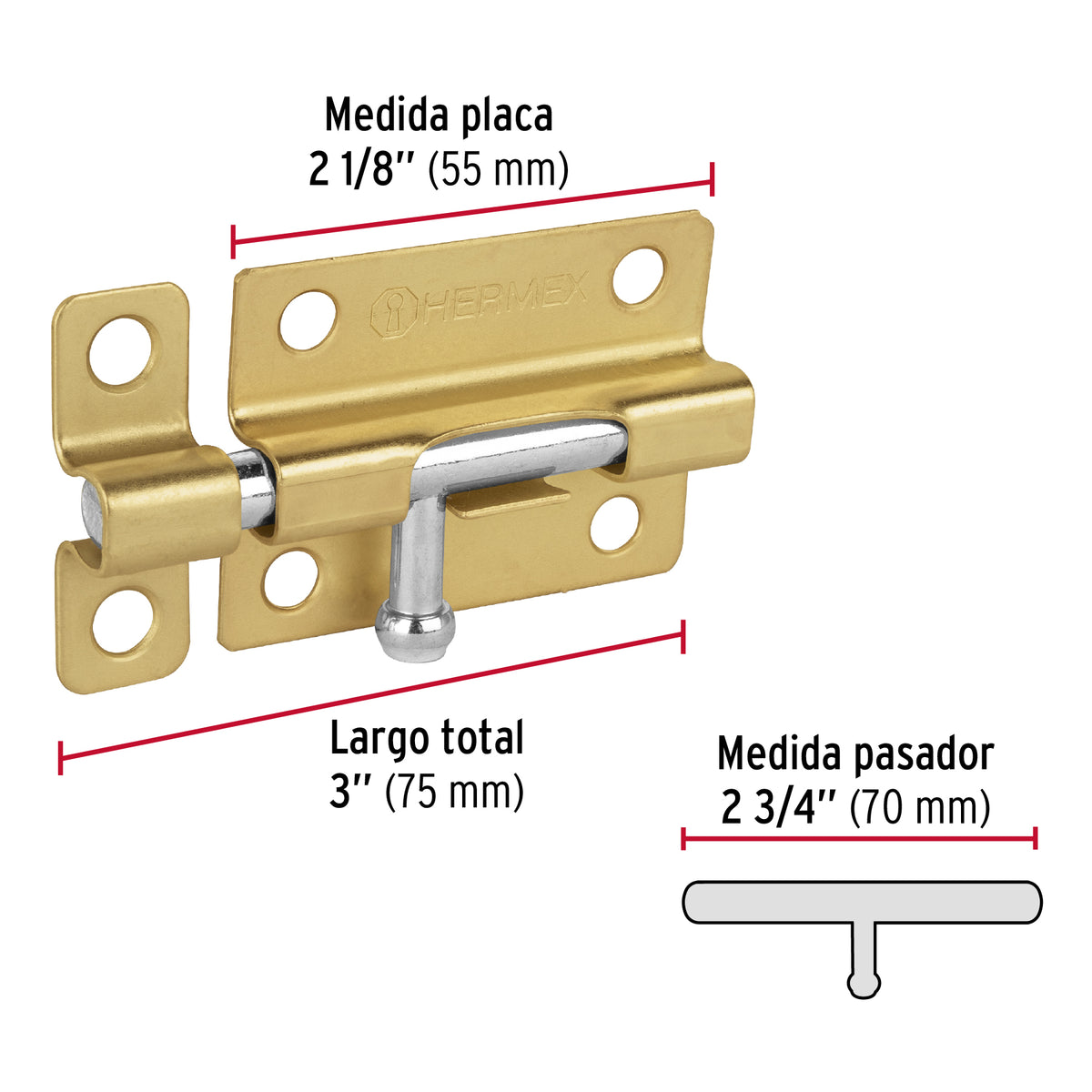 Pasador de barril de acero latón 3" · vista 3