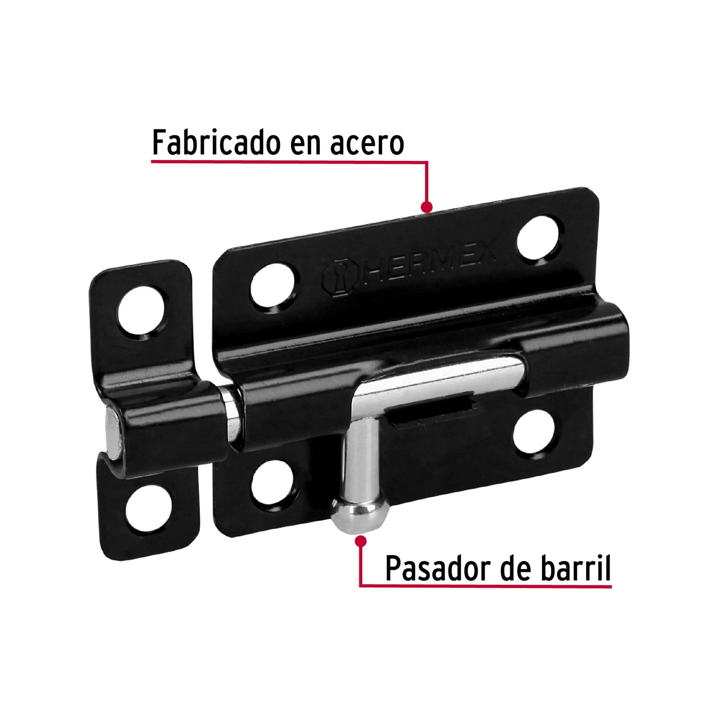 Pasador de barril 3 pulgadas de acero acabado negro