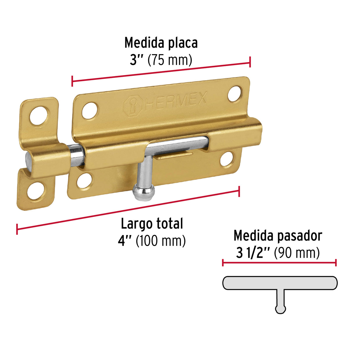 Pasador de barril de acero latón 4" · vista 3