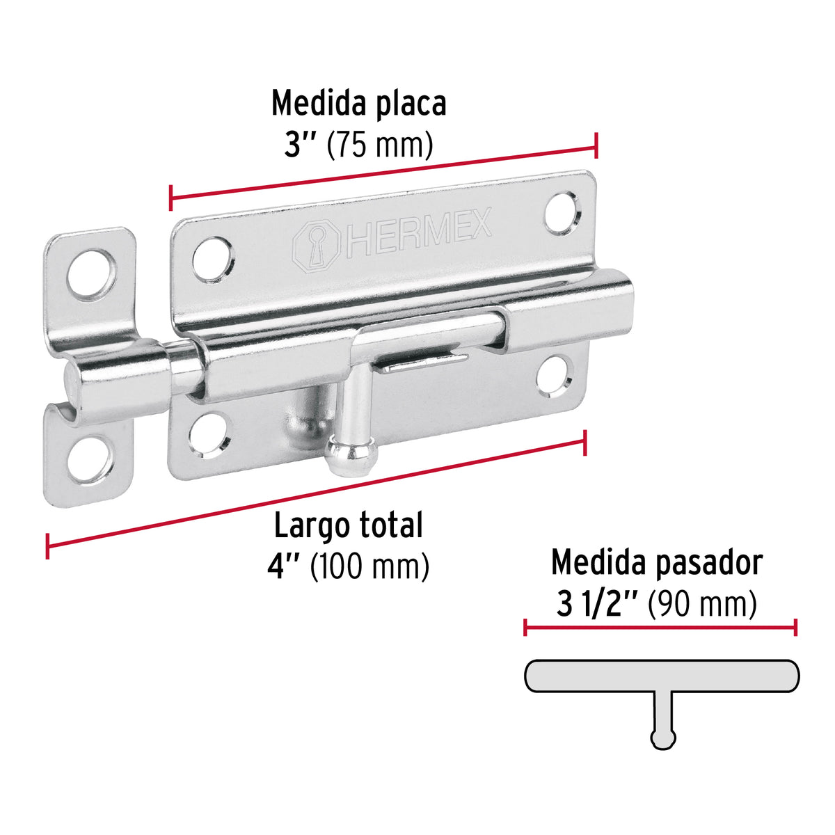Pasador de barril de acero cromo 4" · vista 3