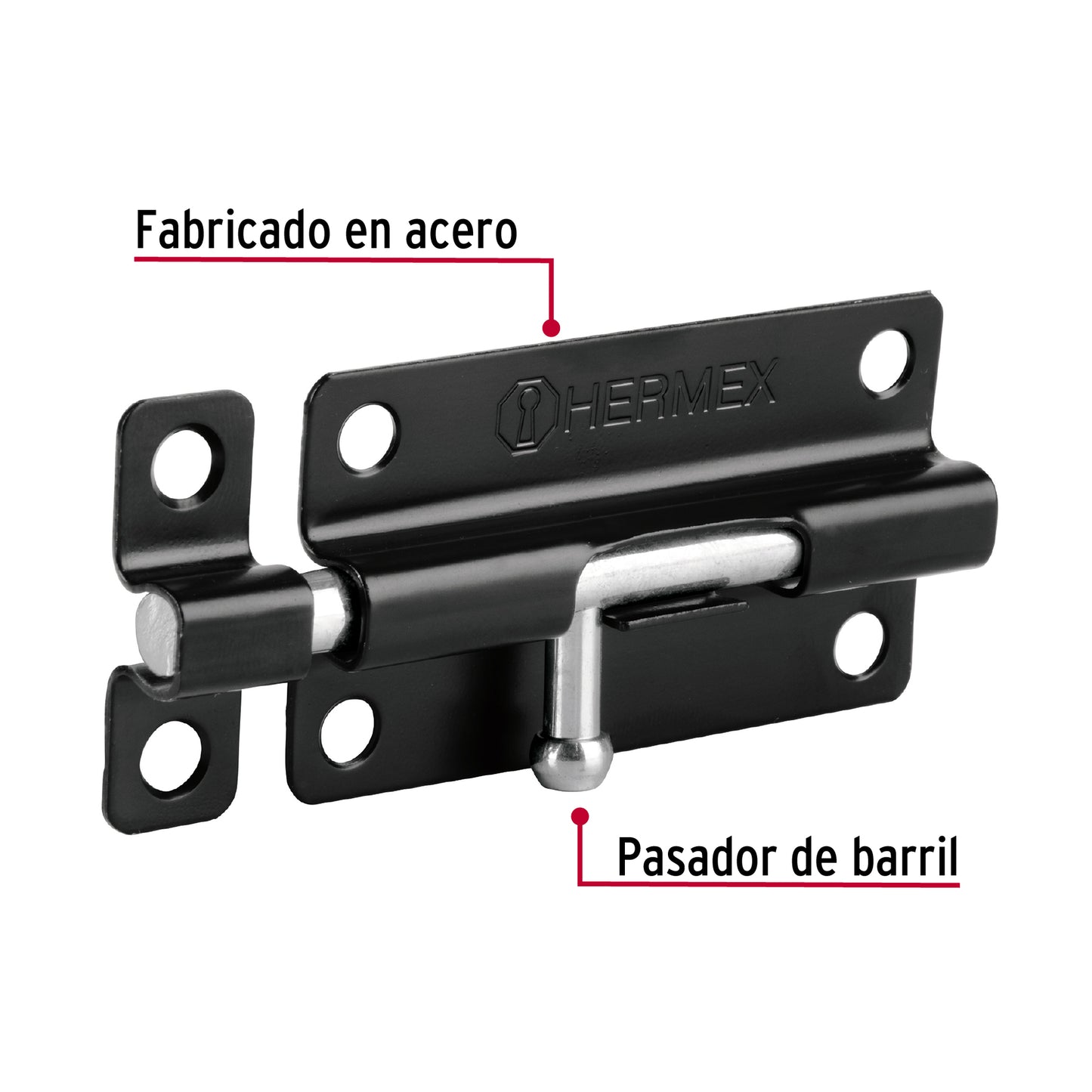 Pasador de barril 4 pulgadas de acero acabado negro