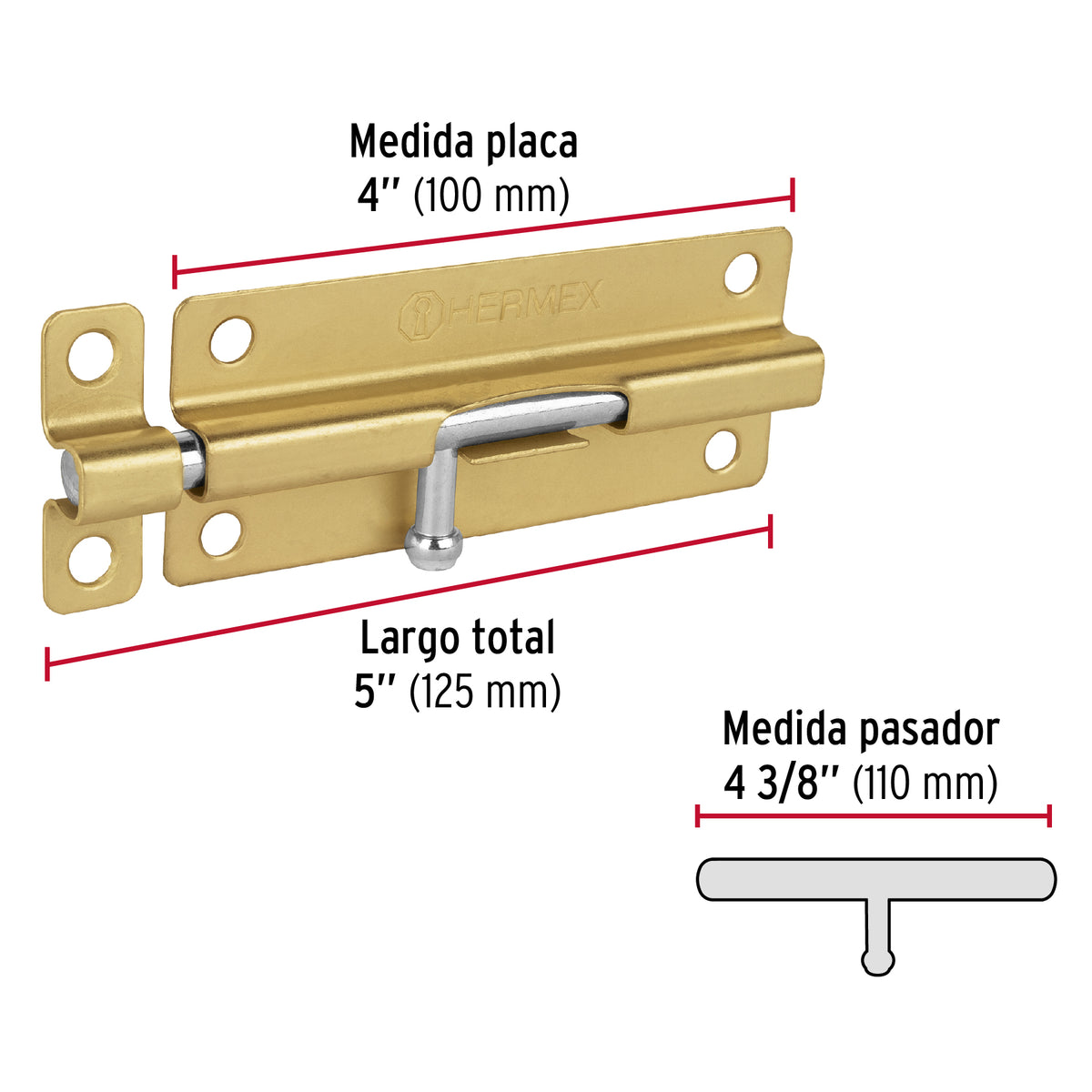 Pasador de barril de acero latón 5" · vista 3