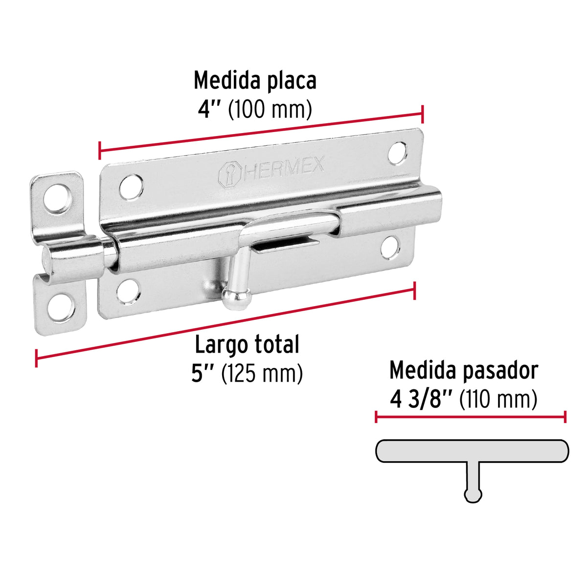 Pasador de barril de acero cromo 5" · vista 3