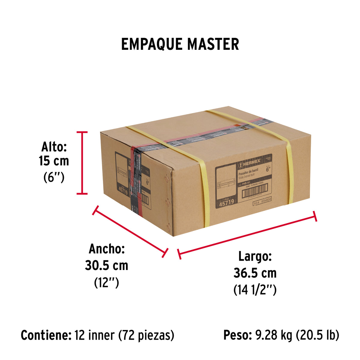 Pasador de barril de acero latón 6" · vista 7