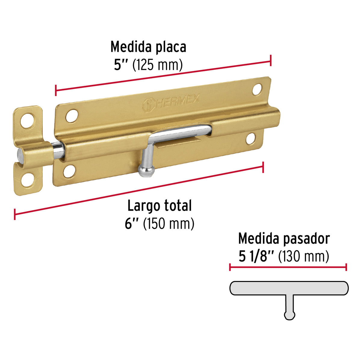 Pasador de barril de acero latón 6" · vista 3