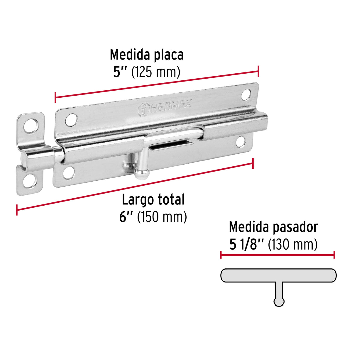 Pasador de barril de acero cromo 6" · vista 3