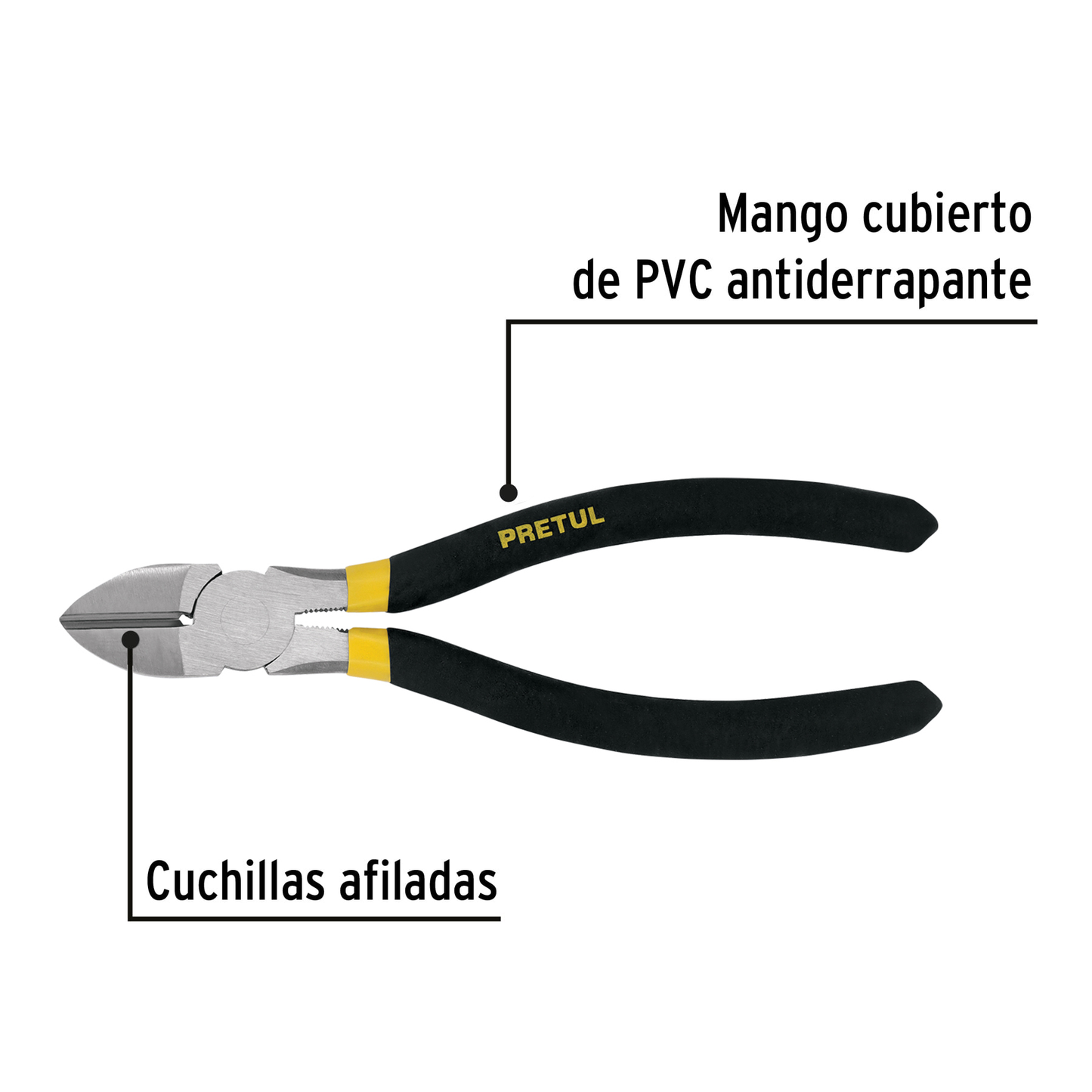 Pinza de corte diagonal de 7 pulgadas con mango de PVC