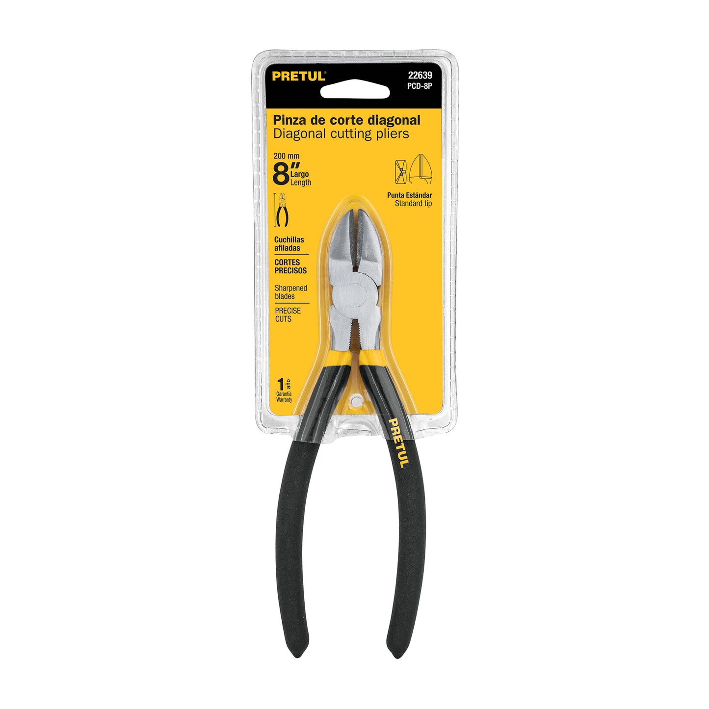 Pinza de corte diagonal de 8 pulgadas con mango de PVC