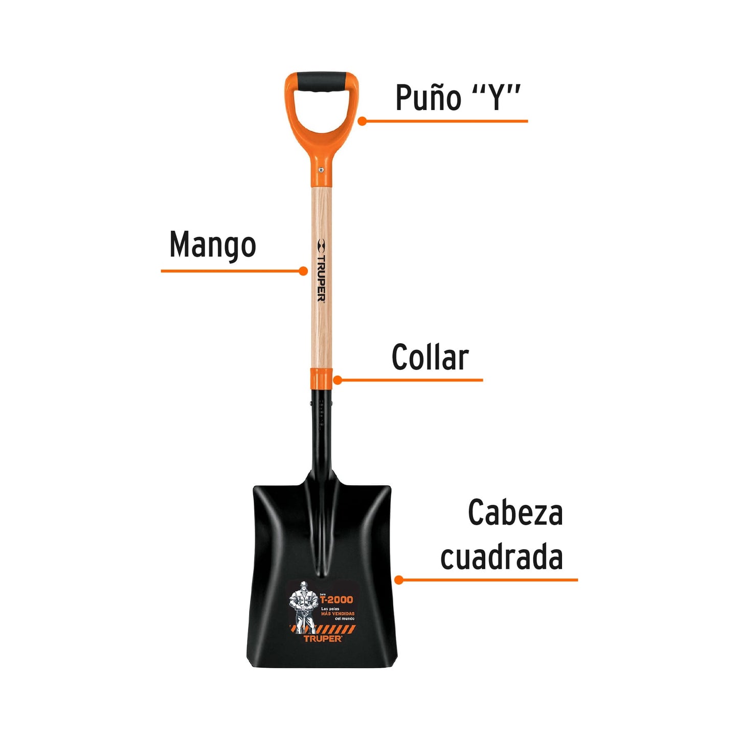 Pala cuadrada cabeza 4 T-2000 tipo español con puño Y