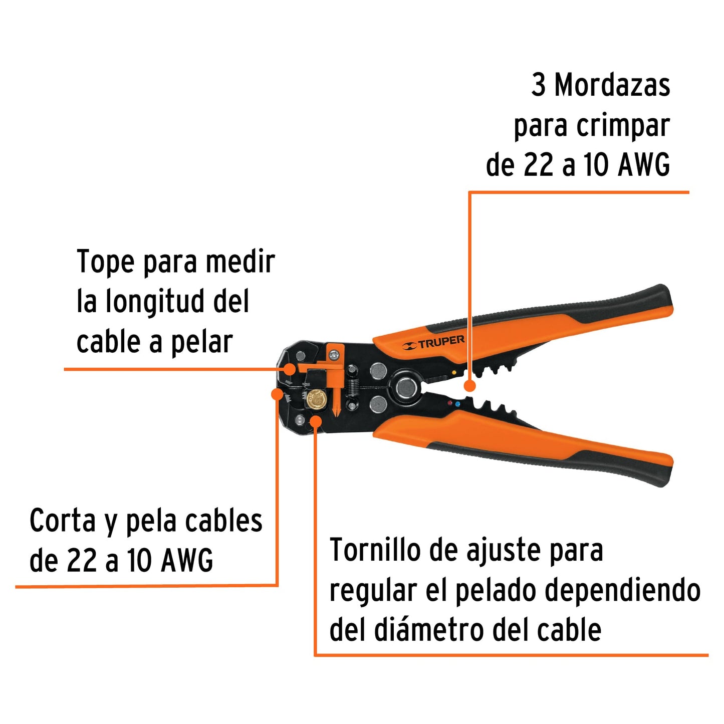 Pinza automática para pelar cables de 8 pulgadas con mordazas para crimpar