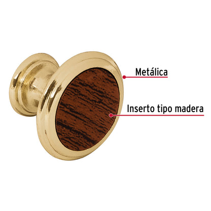 Perilla latón brillante inserto madera