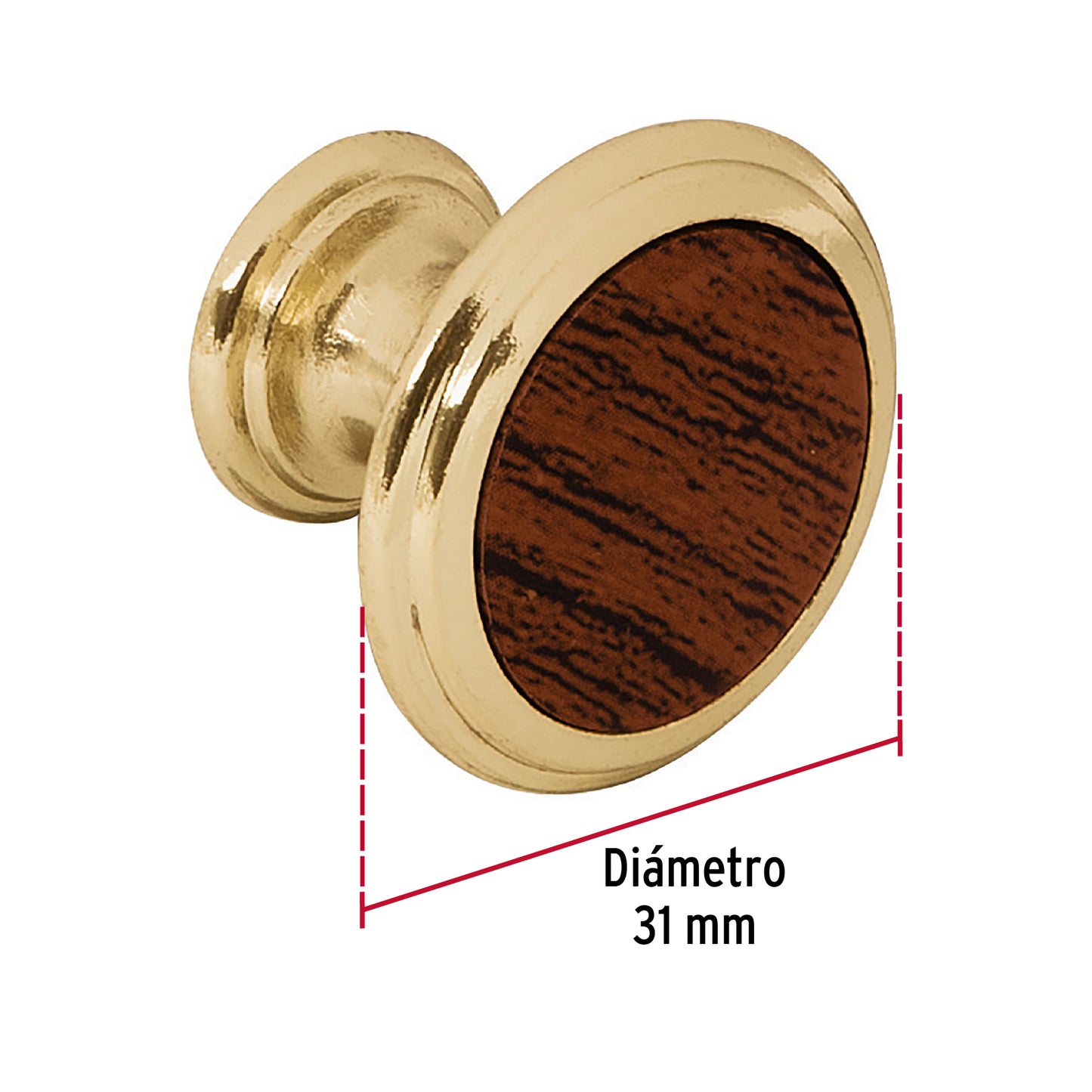 Perilla latón brillante inserto madera