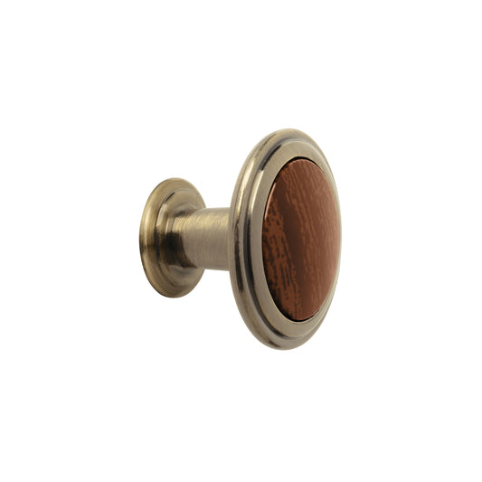 Perilla latón antiguo inserto madera