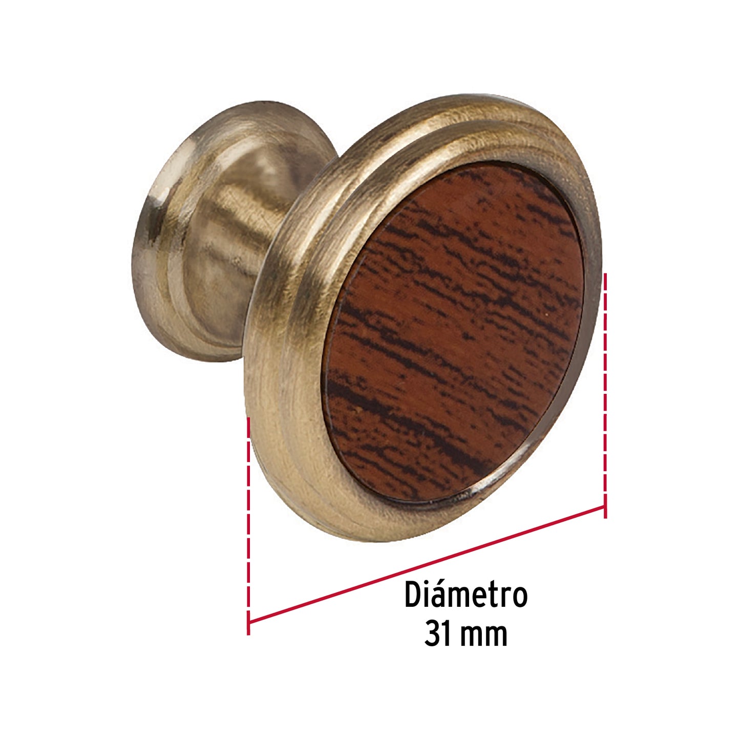 Perilla latón antiguo inserto madera