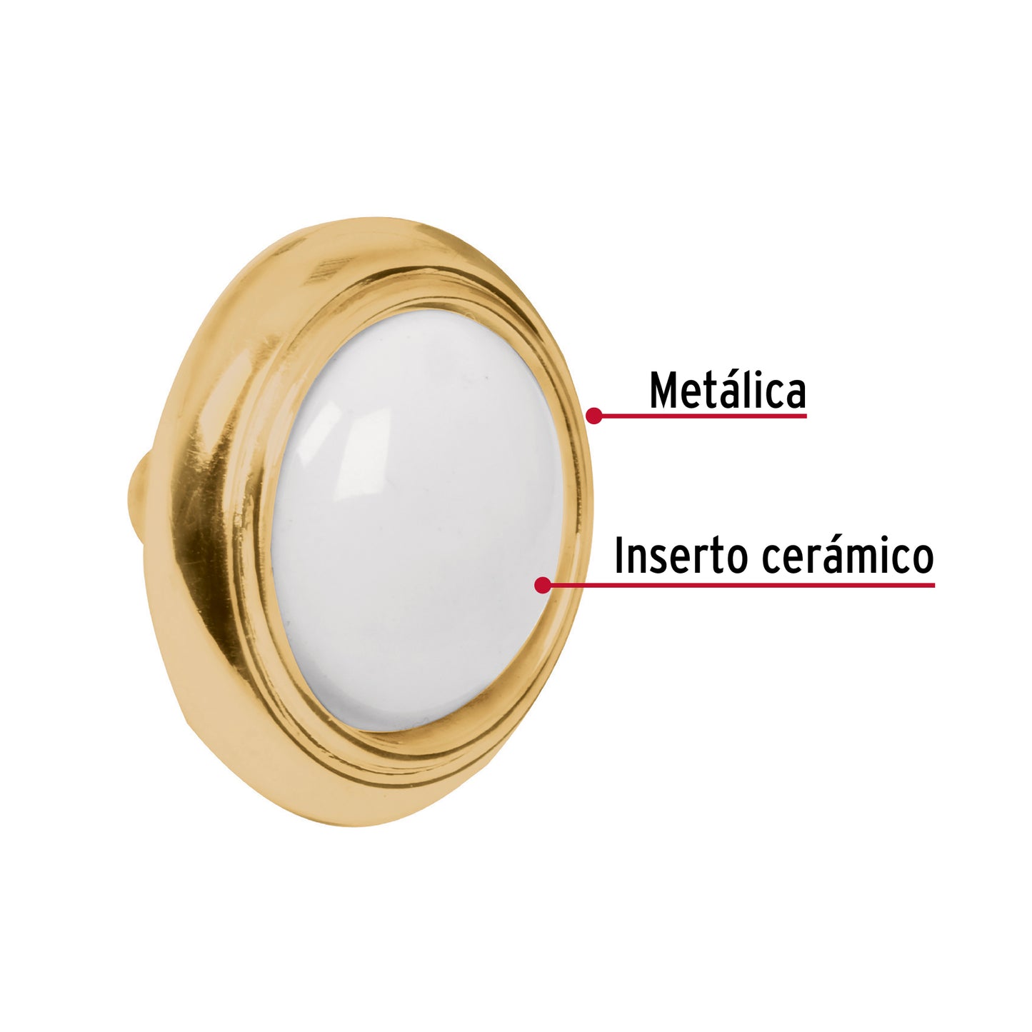 Perilla latón brillante inserto cerámico