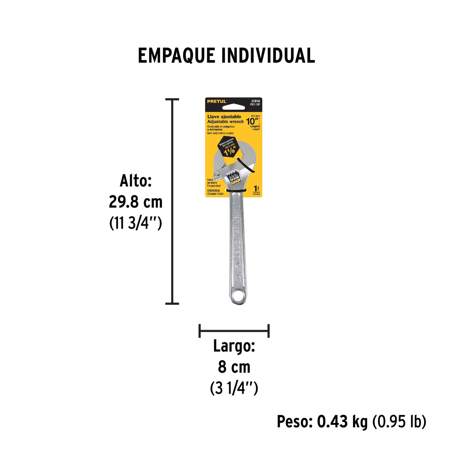 Llave ajustable (perico) 10 pulg cromada - SKU 21816