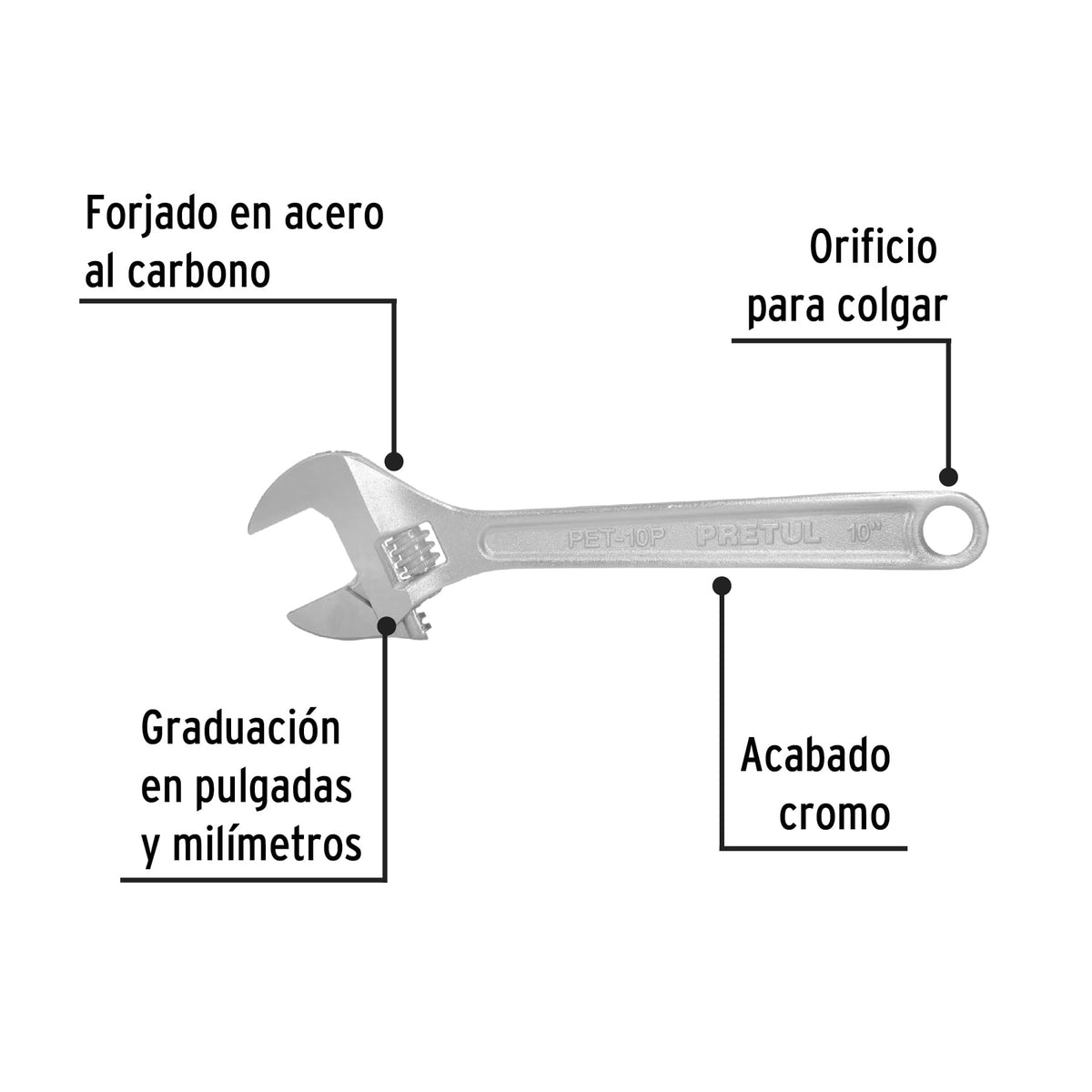 Llave ajustable (perico) 10 pulg cromada - SKU 21816