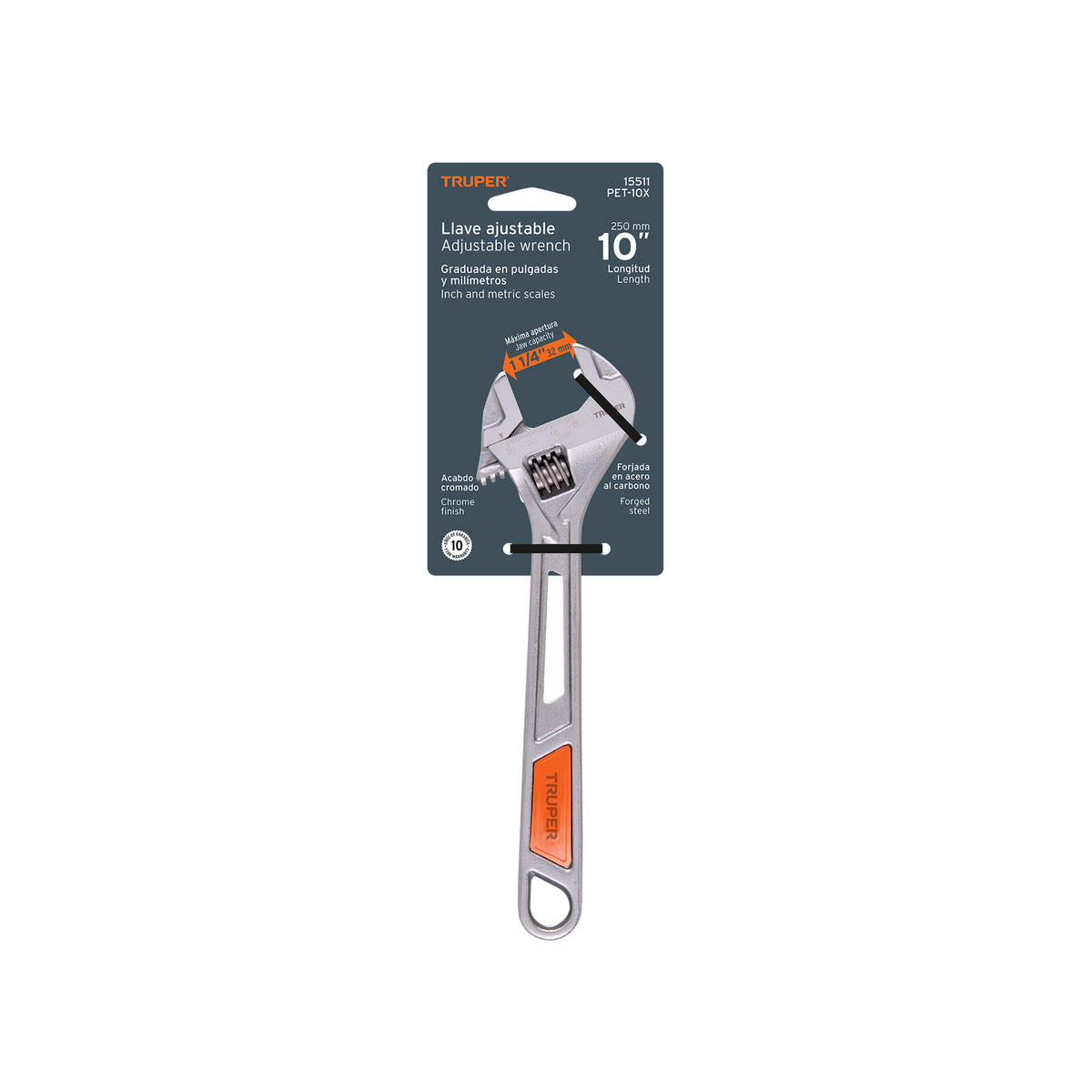 Llave ajustable (perico) 10 pulg cromada PET-10X - SKU 15511