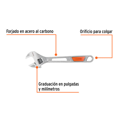 Llave ajustable (perico) 10 pulg cromada PET-10X - SKU 15511