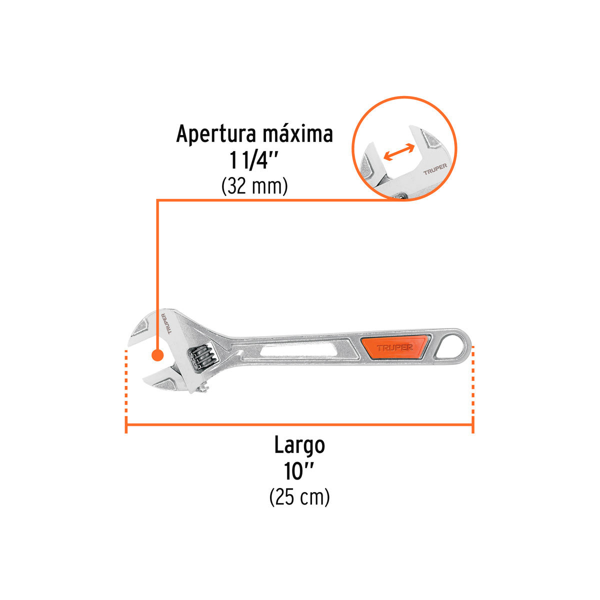 Llave ajustable (perico) 10 pulg cromada PET-10X - SKU 15511