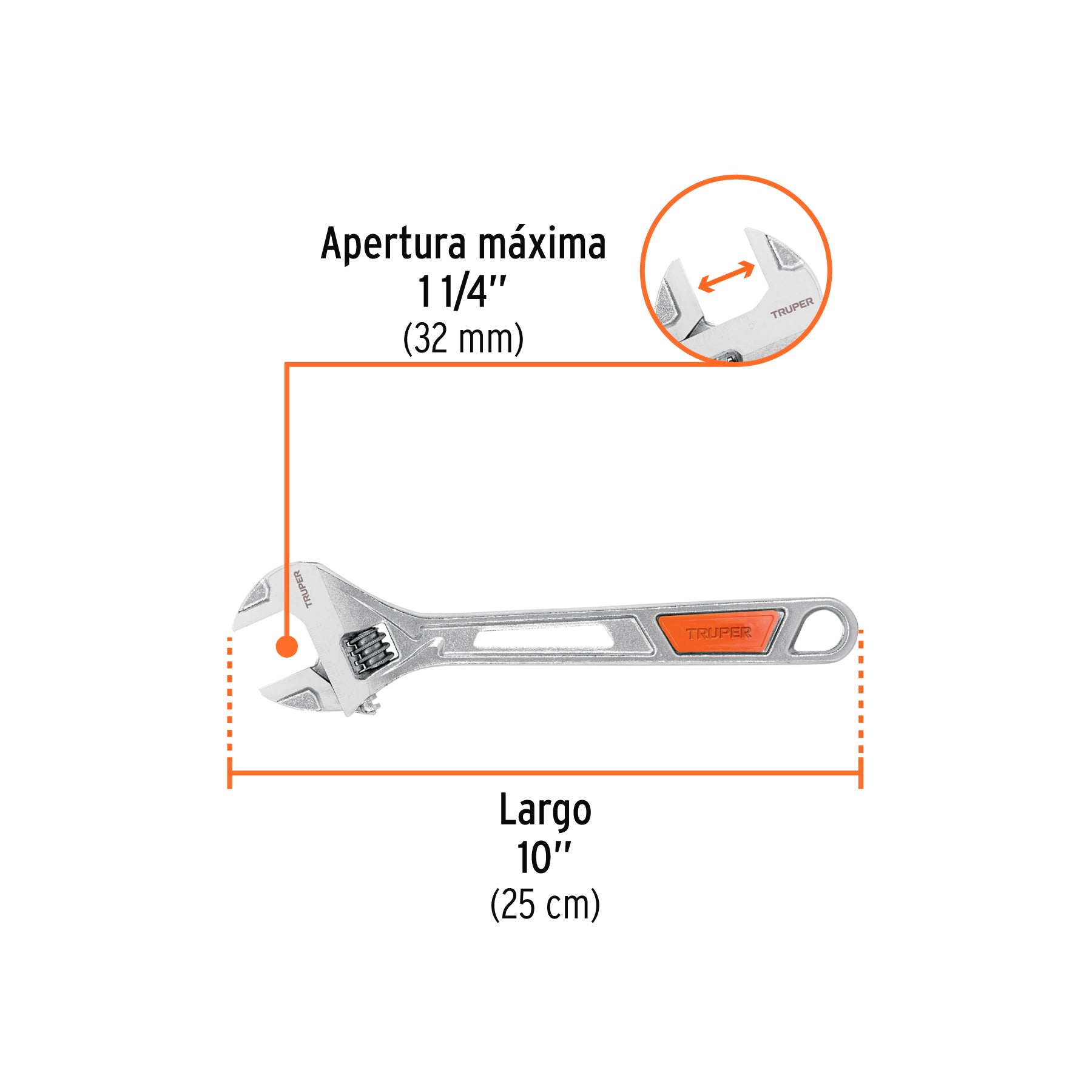 Llave ajustable (perico) 10 pulg cromada PET-10X - SKU 15511