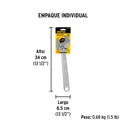 Llave ajustable (perico) 12 pulg cromada - SKU 21817