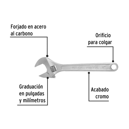 Llave ajustable (perico) 12 pulg cromada - SKU 21817