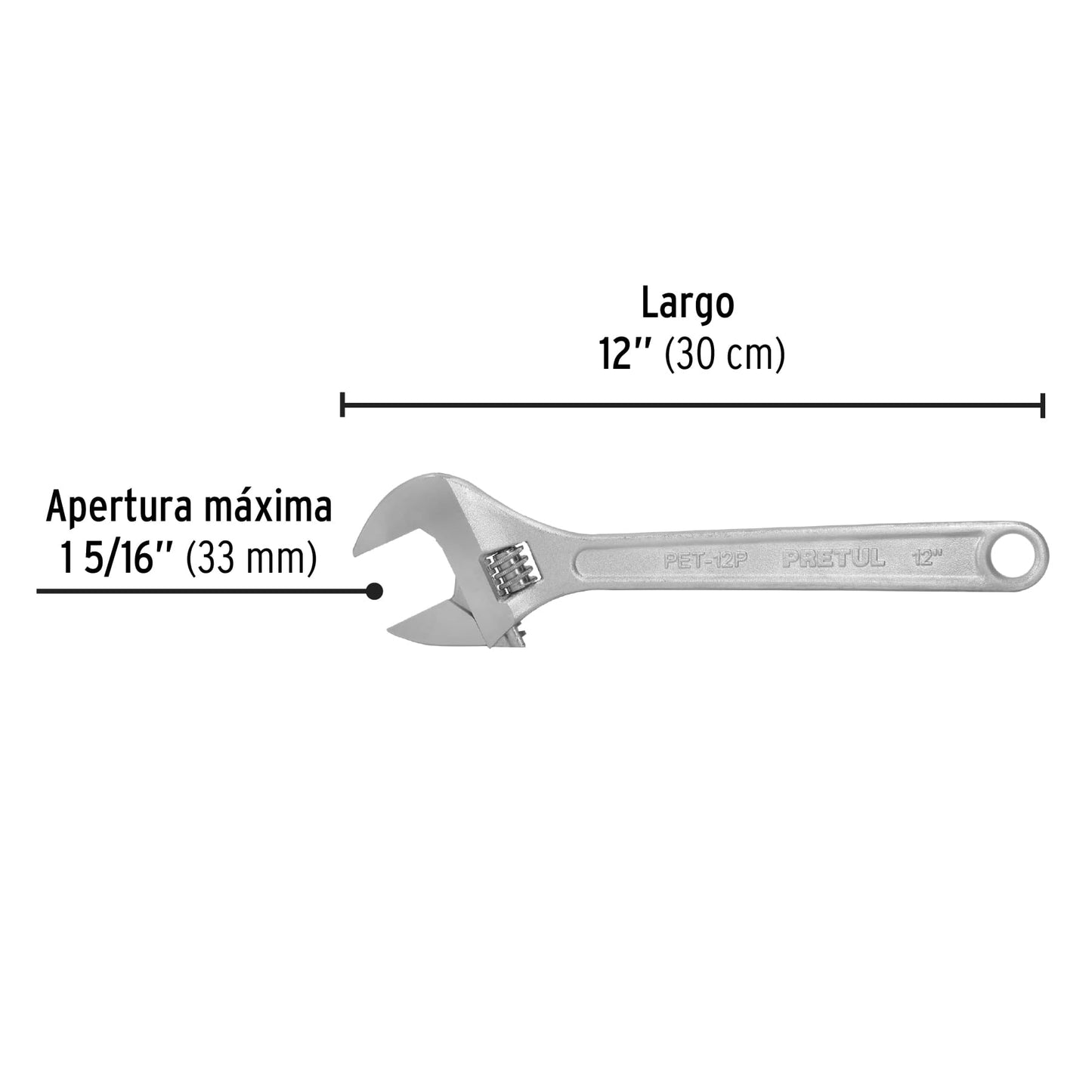 Llave ajustable (perico) 12 pulg cromada - SKU 21817
